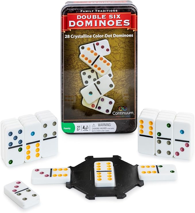 Family Traditions Double 6 Dominoes Tin, Crystalline Dominoes