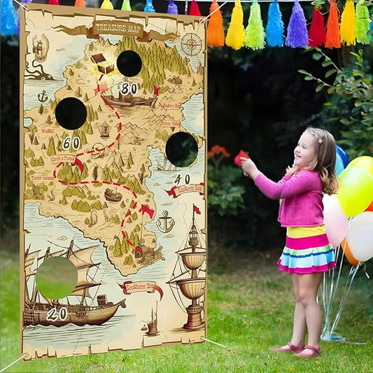 Carnival Pirate Party Games, Pirate Toss Games Banner with 4 Bean Bags Set for Indoor Outdoor Toss Across Game Treasure Map Theme Carnival Games for Kids Birthday Party Supplies Decoration