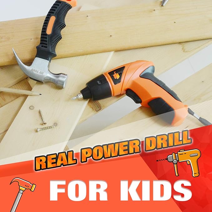 JoyTown Kids Real Power Drill Set – Electric Cordless Drill Tool Kit for Children with Interchangeable Bits, Flexible Shaft, Charger, All in Carrying Case, Learning Tools for Boys & Girls Home DIY