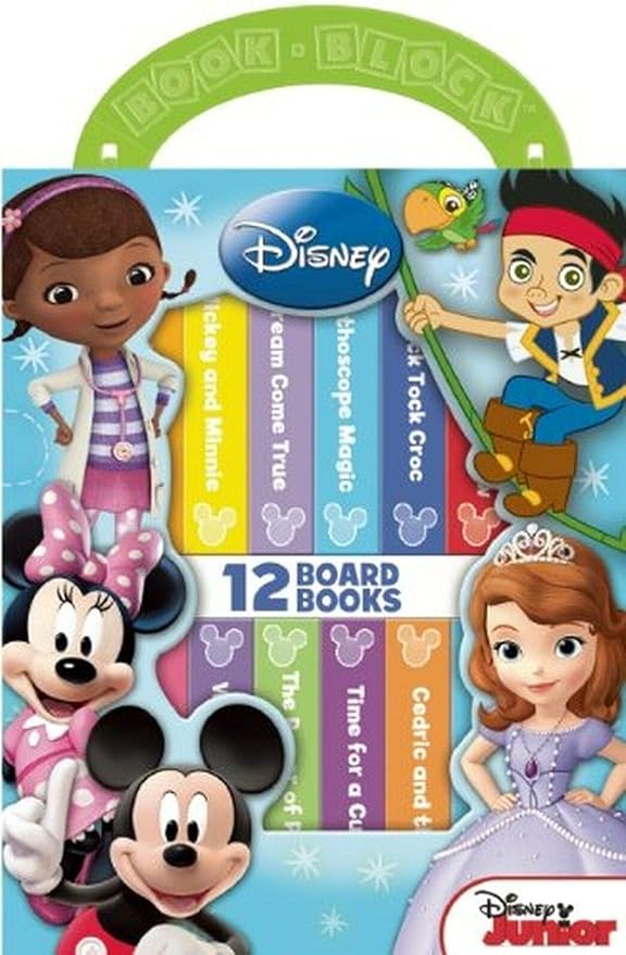 Disney Book Set for Toddlers ~ Pack of 12 Disney Board Books with Case and Stickers