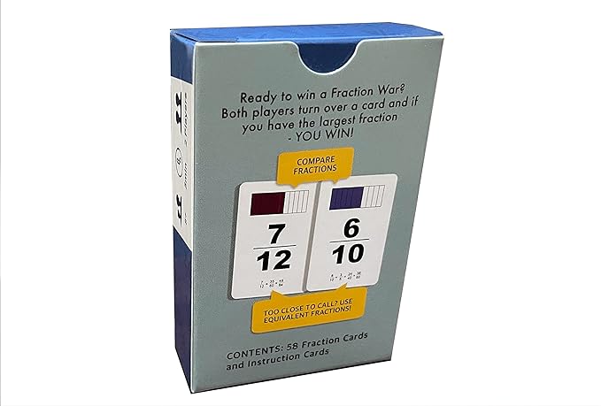 Fraction War Math Game - Fun Math Game to Learn, Compare and Simplify Fractions for 2nd Grade, 3rd Grade, 4th Grade, 5th Grade (1 Pack - Red White & Blue)