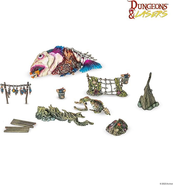 Dungeons & Lasers Swamps of Doom 29 Piece d&d Starter Set Includes Game Mat, Miniature Terrain Elements for 5E Compatible Tabletop Games and DND – Unpainted, Unassembled - Ages 14 Years and up