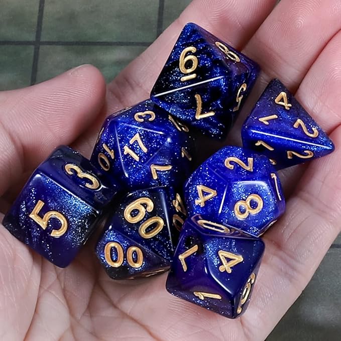 CiaraQ DND Polyhedral Dice Set for Dungeons and Dragons RPG MTG Role Playing Table Games-with 1 Dice Pouch (Dark Blue & Black + Glitter)