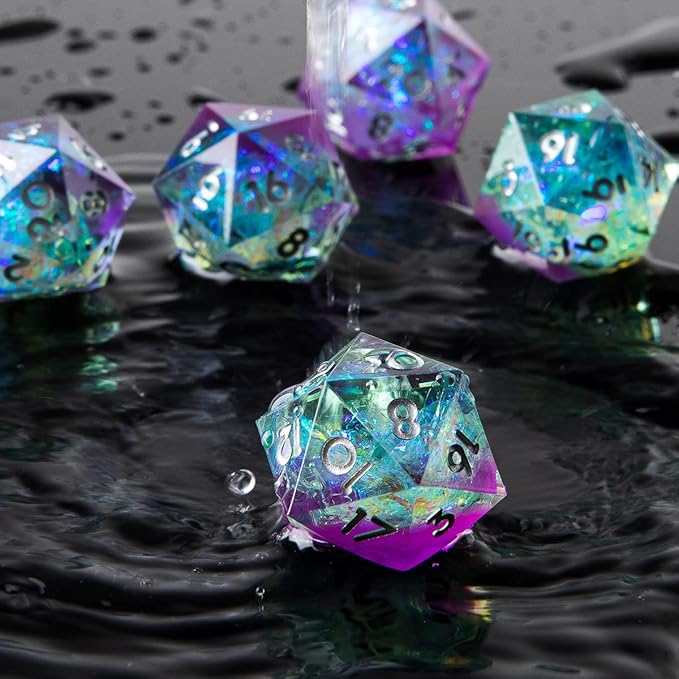 YEMEKO Single D20 Dice - 22mm, 20 Sided D&D Dice for Dungeons and Dragons, DND Dice with Resin Sharp Edge, Handmade Polyhedral for RPG, Roleplaying Games MTG Table Games(Purple Green)