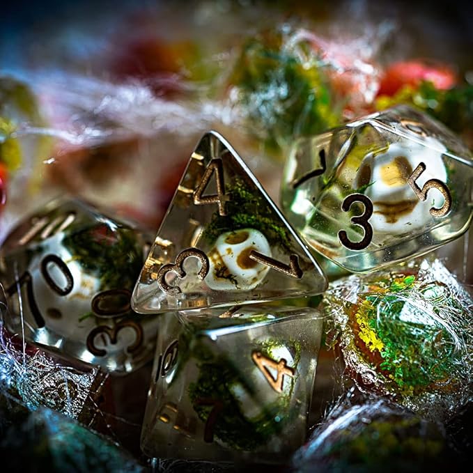 UDIXI 7-Die DND Dice Set, Polyhedral Dice Set D&D Skull D and D Dice Set for Dungeons and Dragons RPG Tabletop Games (Skull-Seaweed)