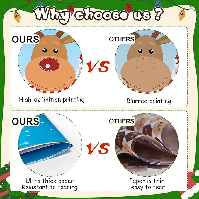 Christmas Games for Families, Pin the Nose on the Reindeer, Christmas Stickers Games for Families Adult Kids Party Favors Supplies and Xmas Gifts New Year Activities Decor with 12pcs Nose Stickers