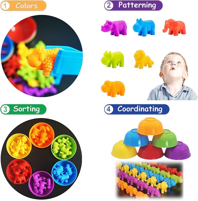 ABCaptain Counting Animals Toy Matching Sorting Game, Color Classification and Sensory Training Preschool Educational Learning Toys Set Gift for Toddlers Kids Boys Girls Ages 3 4 5 6 +