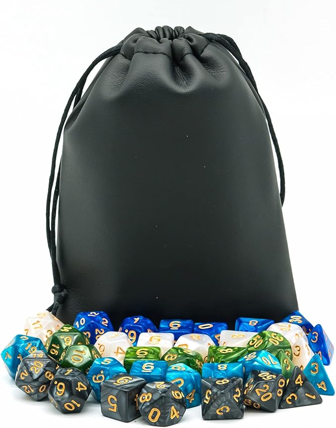 5 Sets Dice DND Polyhedral Dice Set (35pcs) with 1 Leather Die Bag, D&D Die Set for Dungeons and Dragons, RPG Table Games. (5Sets/35Pcs)