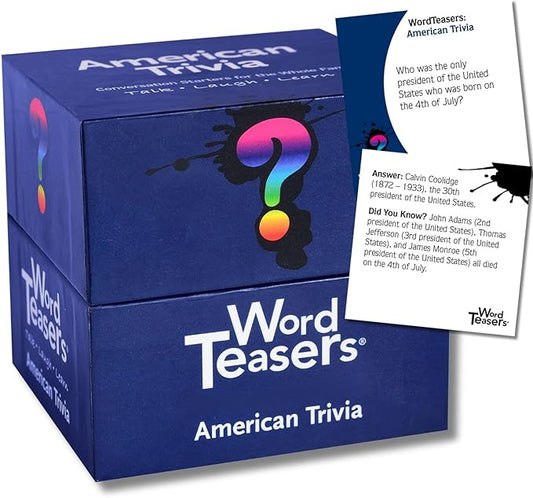 ? WORD TEASERS American Trivia - Trivia Game for Adults & Kids - Interesting & Fun Trivia Questions About The United States - 150 Trivia Cards for Kids, Teens & Adults