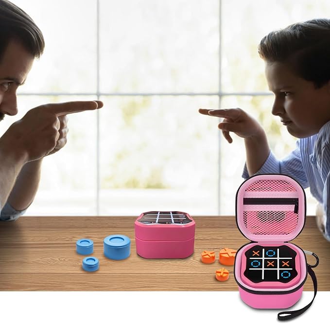 GWCASE Case Compatible with GiiKER Tic Tac Toe Bolt Game 3-in-1 Handheld Puzzle Console, Fidget Toys Board Games Storage Organizer Holder Box -Pink (Bag Only)