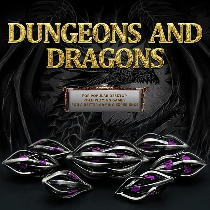 DND Dice Set for Dungeons and Dragons, Metal D&D Dice 7PS/Set, ZHOORQI Polyhedral Dices Set for Role Playing Game Gifts(Arcanum-Purple)