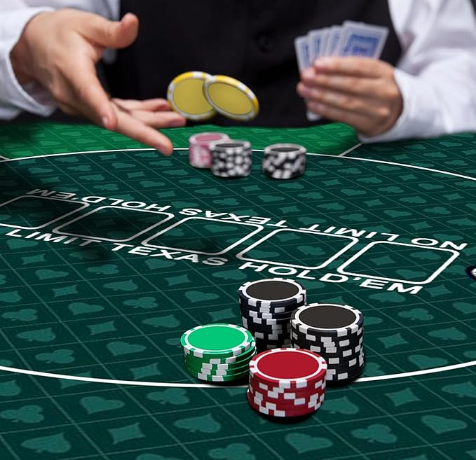 nuveti 24/31/47/55/63inch Round Poker Mat for Texas Holdem | Portable Poker Table Top with Art Deco Layout Print 6-8 Player Game Layout Mat to Play Cards, Poker Games, Blackjack, Casino