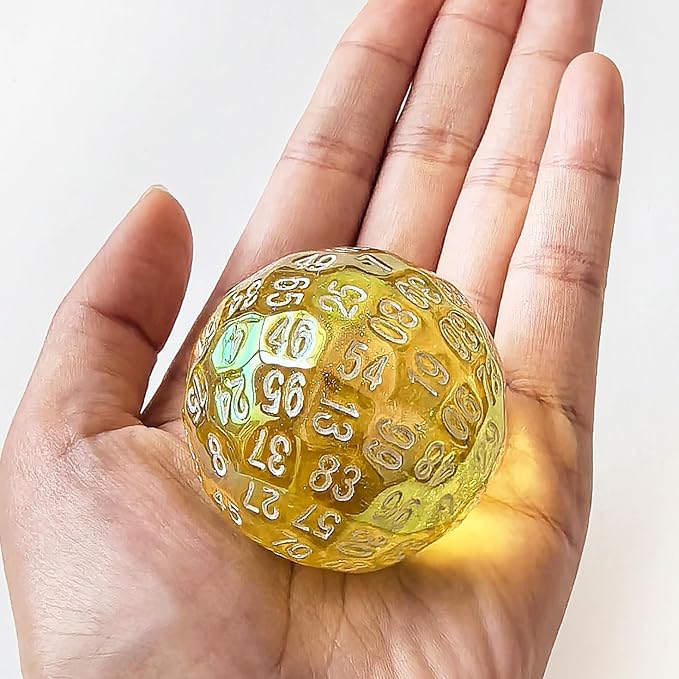 Bescon Dazzling Yellow 100 Sided Dice, Game Dice D100, Polyhedral Solid 100 Sides Dice 45MM in Diameter (1.8inch)
