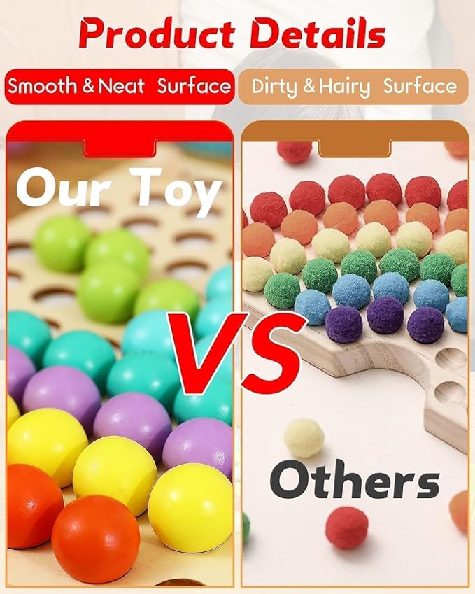 Toddler Montessori Rainbow Beads Learning Toys, Early Educational Preschool Toy-Wooden Peg Board Games and Puzzles for Kids,Stacking Counting Color Sorting Games, Great Gift for 3 4 5 Years Old