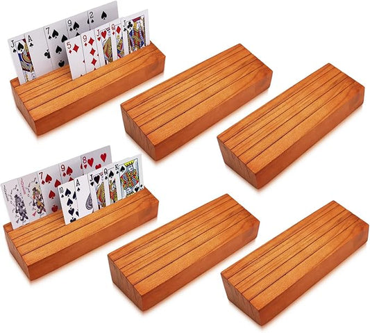 Card Deck Stand Set of 6 Playing Cards Holder for Kids Elder Wood Racks Tray for Organizing on Game Bridge Adults Canasta Uno Skipbo 5 Crowns(Orange)