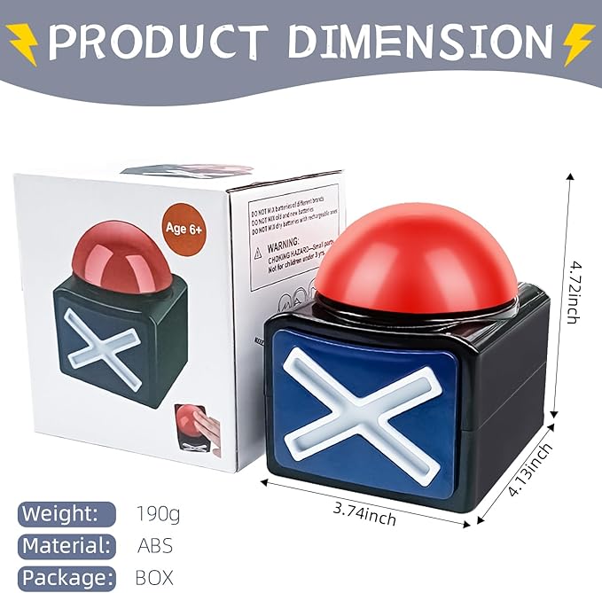 Game Buzzer, Party Competition Prop Toy with Lights and Alarm Sound Game Show Button Box, Quiz Buzzer for Game Show, Quiz Master Buzzer for Family Competition Games (2 PCS)