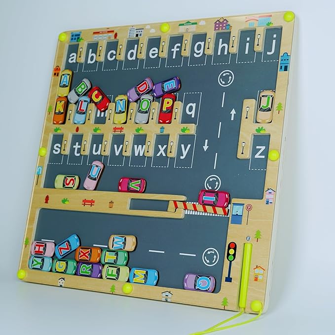 Magnetic Alphabet Maze Letter, Montessori Toys for Letter Learning, Fine Motor Skills & Sensory Play Board, Wooden Educational Toy for Boys Girls Aged 3 Years Up