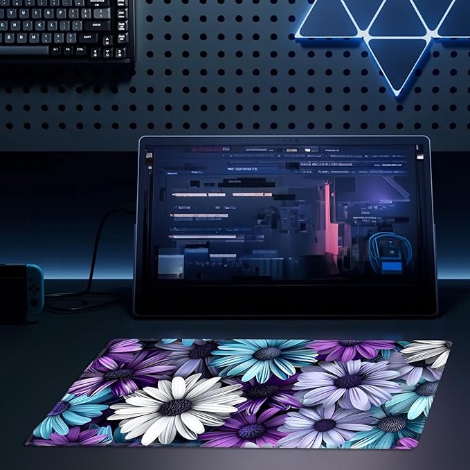 MTG Playmat Size 23.6x13.8in with Storage Bags Portable Playmat TCG and Board Game Mat for Cards Rubber Base Slip-Resistant Mousepad Desk Mat (Floral Daisy,No with Zone)