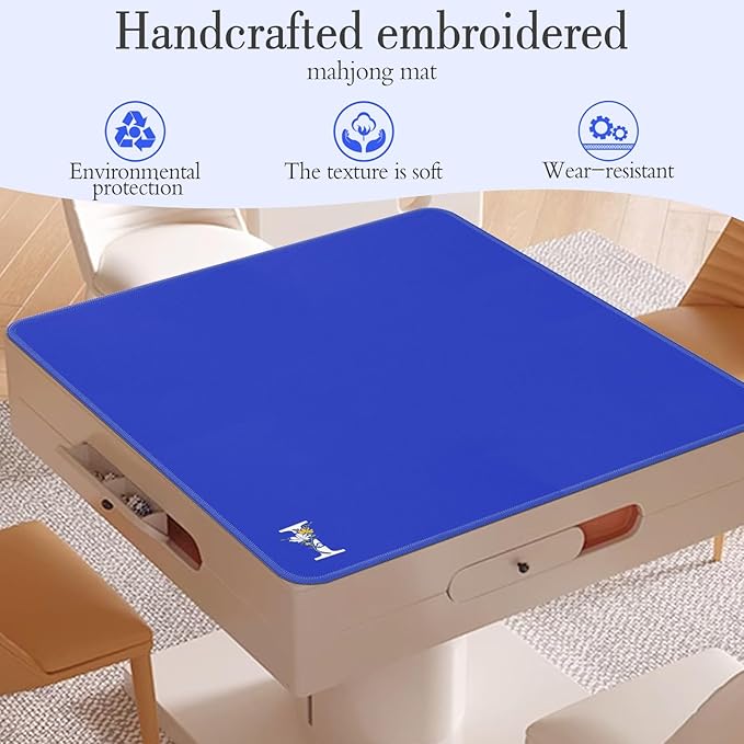 Mahjong Mat for Table | Neoprene Anti-Slip Noise Reduction | 32.4x32.4 Inch Blue | Perfect for American Mahjong, Poker, Card & Board Games | Great Gift Idea(Custom Letter I Edition)