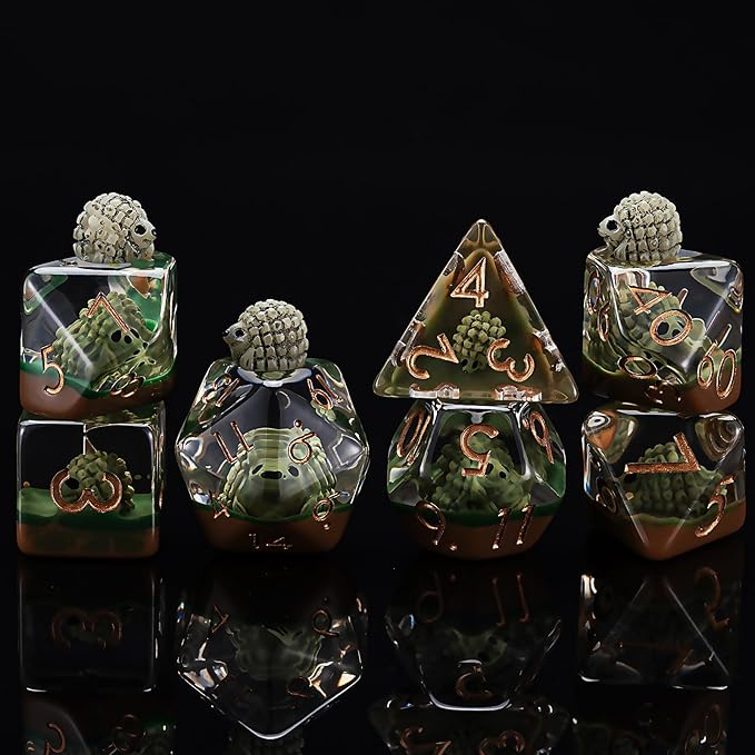 D&D Resin Dice Set, Polyhedral DND Dice Hedgehog Inclusion Dice for Dungeons and Dragons MTG RPG Board Games