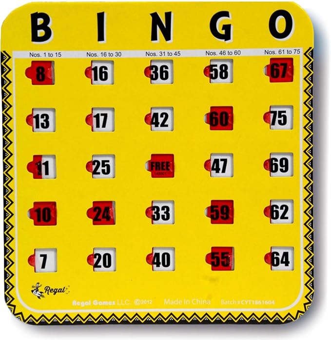 Regal Bingo Bulk Bingo Cards with Sliding Windows - Reusable Large Print Bingo Game Cards for Adults Large Group - 8 Pack, Yellow