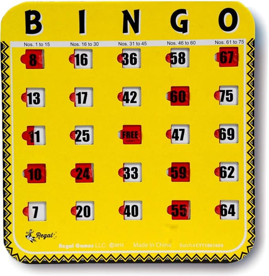 Regal Bingo Bulk Bingo Cards with Sliding Windows - Reusable Large Print Bingo Game Cards for Adults Large Group - 8 Pack, Yellow