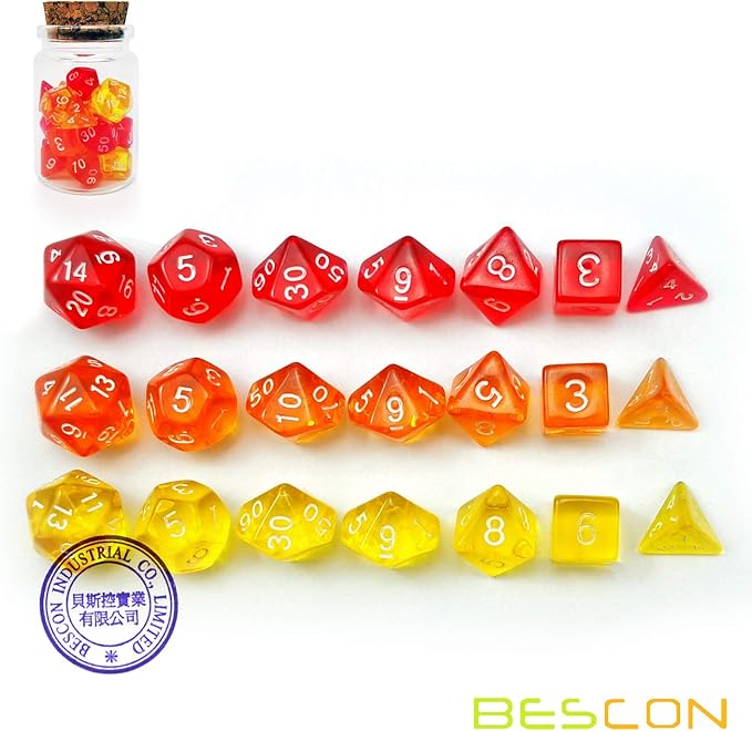 Bescon Mini Dice Gem Set 21pcs -21 Gem Mini Polyhedral Dice, 3 Colors in Complete Set of 7, Miniature 10MM Dice Size