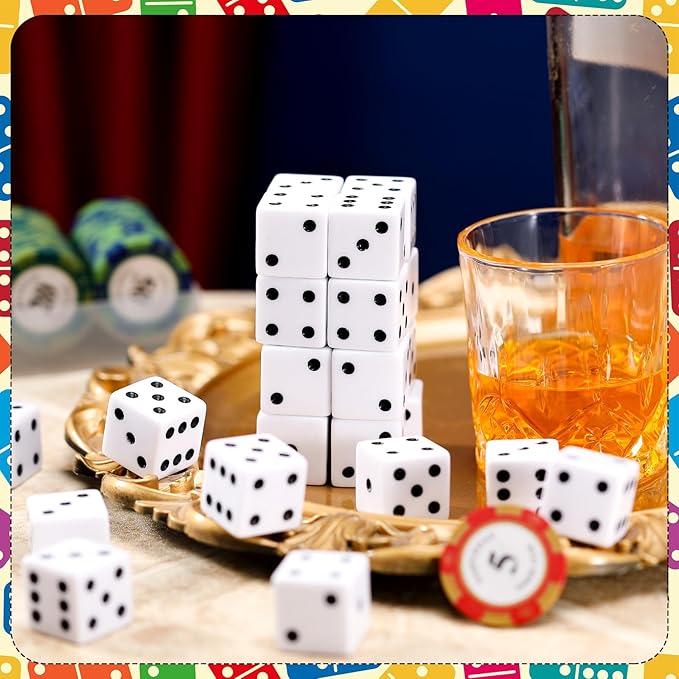 Poen 30 Pcs Standard Dice 25 mm Casino Theme Party Dice Large Opaque Jumbo Acrylic D6 Bulk Sifter for Casino Theme Party Board Vegas Birthday Supply(White)