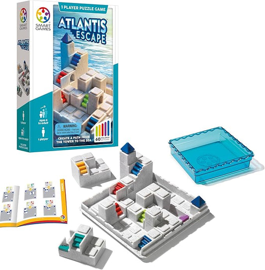 SmartGames Atlantis Escape; a 3D Path-Building Travel Game for Kids and Adults, a STEM Focused Cognitive Skill-Building Brain Game - Brain Teaser for Ages 8 & Up, 60 Challenges.