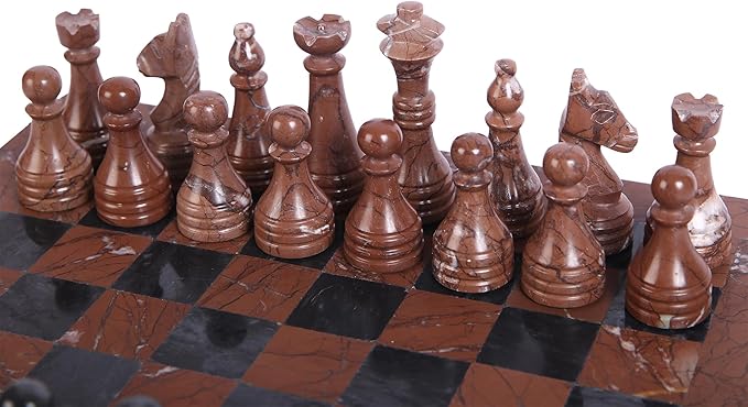 15 Inch Luxury Chess Set Classic Chess Boards for Adults with Handcrafted Stone Board & Marble Chess Pieces Ideal for Home Decor (Marina & Black)