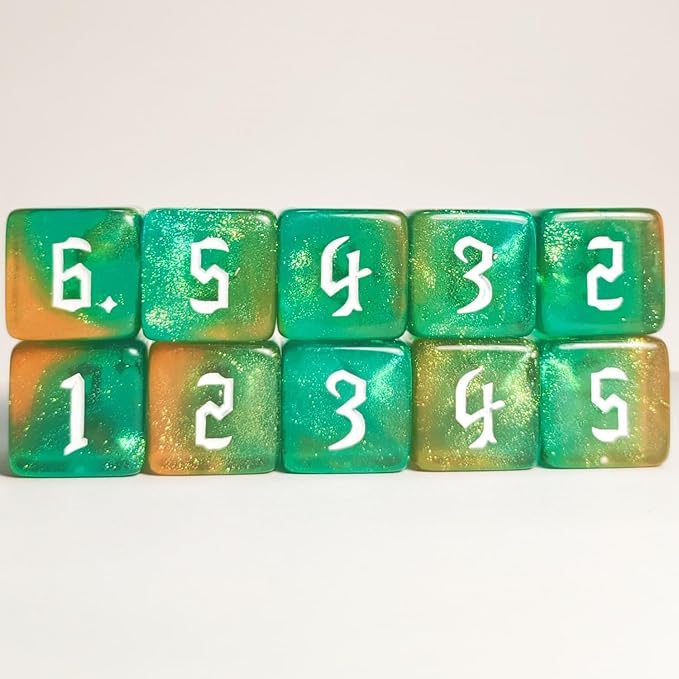 10 PC D6 dice 16mm Acrylic Dice Set for RPG MTG DND Dice Table Games and Board Games (Green+Coffee)