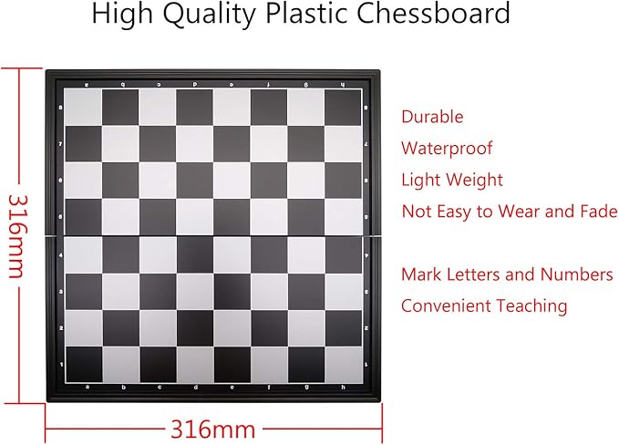 12.5" Magnetic Chess Set with Folding Chess Board Outdoor Travel Portable Chess Set for Adults and Kids, Black & White Color