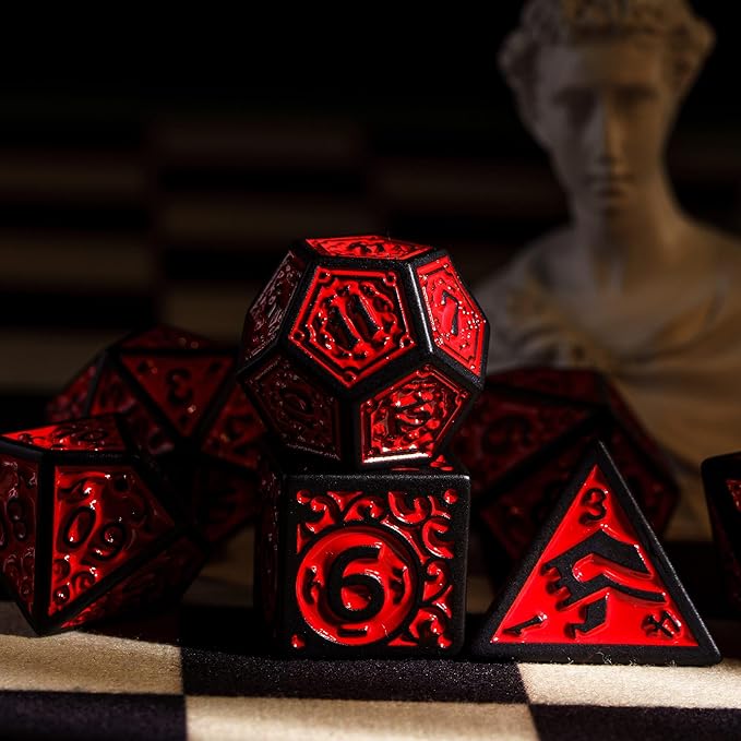 7-Die DND Dice Set New Pattern Polyhedral Dice Set with Leather Bag D&D Dice Set for Dungeons and Dragons RPG MTG Table Games(Black Red)