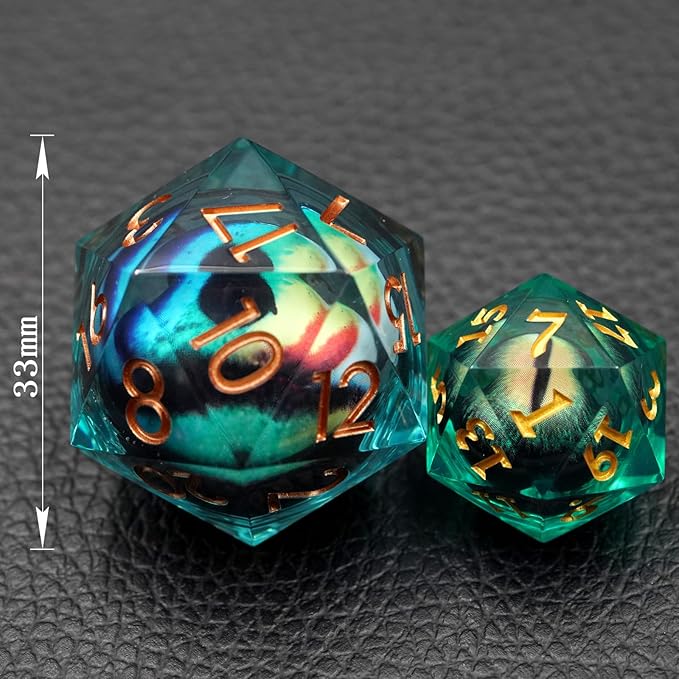 Dungeons and Dragons DND Dice D20, Moving Eyeball Liquid Core Dice Set D&D 33MM Oversized D20 Single Sharp Edge Resin dice with Gift Case, Polyhedral Dice for Role Playing Game