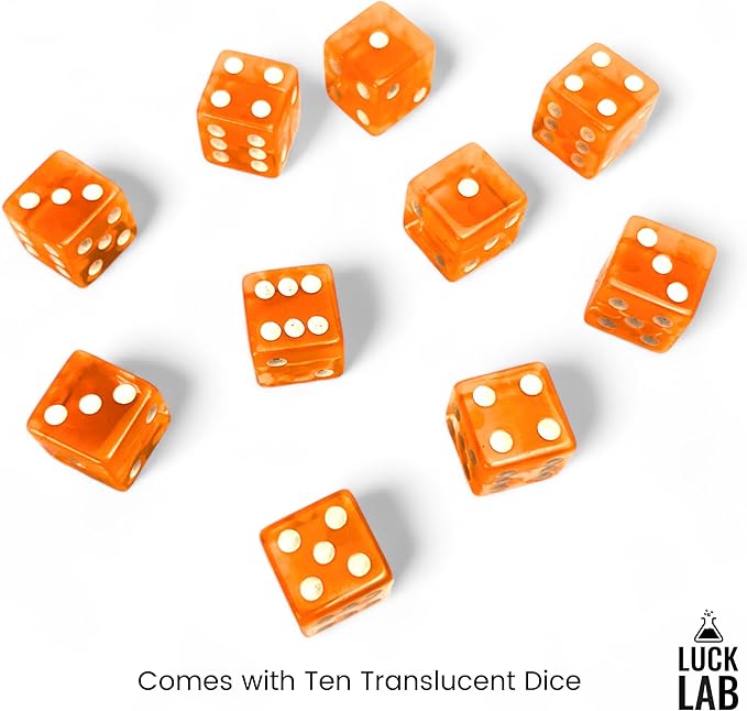 Luck Lab 10 Piece 19 mm Dice Pack - Acrylic and Translucent D6 Dice, Square w/Rounded Edge for Casino, Craps, RPG MTG DND Dice Table Games and Board Games (Orange)