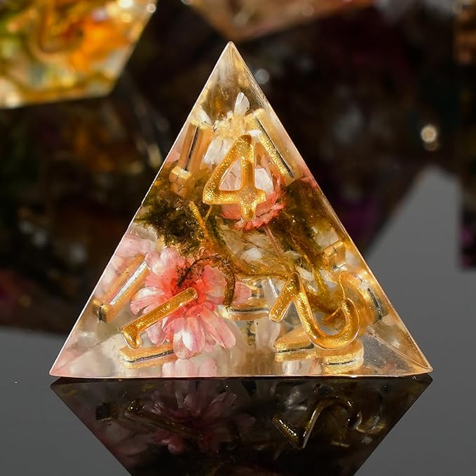 DND Dice Set Dungeons and Dragons Dice Sharp Edged Dice Set of 7 DND Faceted Dice Golden Numbers and Beautiful Iron Box Perfect for Dungeons & Dragons RPG and Board Game(Flowers Moss)