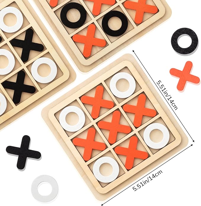 Libima 12 Pcs Wooden Tic Tac Toe Game Mini Family Board Games Classical Puzzle Game Xo Chess Tabletop Game Educational Gifts Strategy Board Game Toys