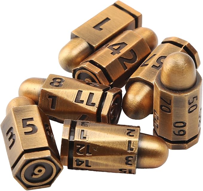 Revolver Dice, Metal Polyhedral Bullet Dice Set with Spinning Revolver Cylinder Container & Seven Polyhedral Dice for Tabletop Games, TRPG Board Games