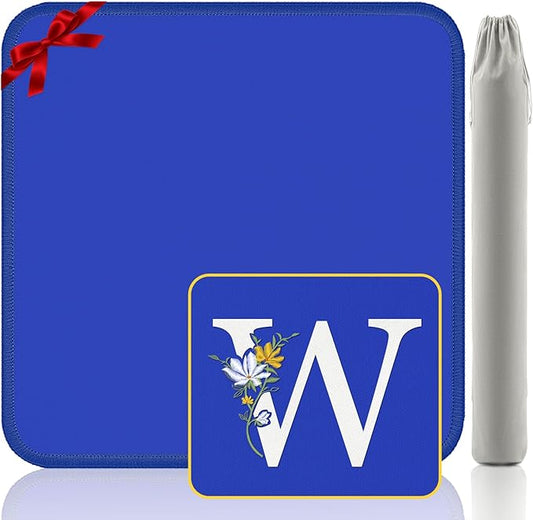 Mahjong Mat for Table | Neoprene Anti-Slip Noise Reduction | 32.4x32.4 Inch Blue | Perfect for American Mahjong, Poker, Card & Board Games | Great Gift Idea(Custom Letter W Edition)
