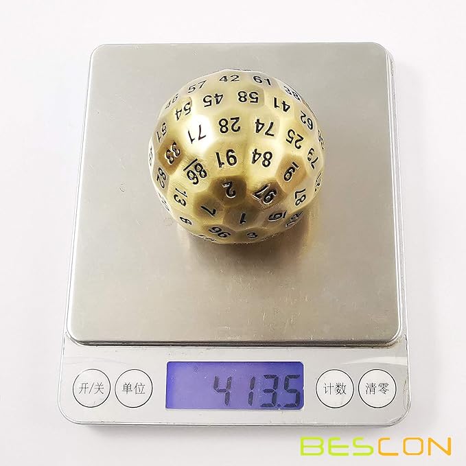Bescon Solid Metal 100 Sided Dice, Game Dice D100, Giant Polyhedral Metal 100 Sides Dice 50MM in Diameter (1.97in), Ancient Brass