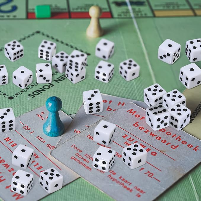 6-Sided Games Dice Set, Colored Dice with Black Velvet Pouches for Playing Games, Like Board Games, Dice Games, Math Games, Party Favors and More (Black, White, 14 mm)