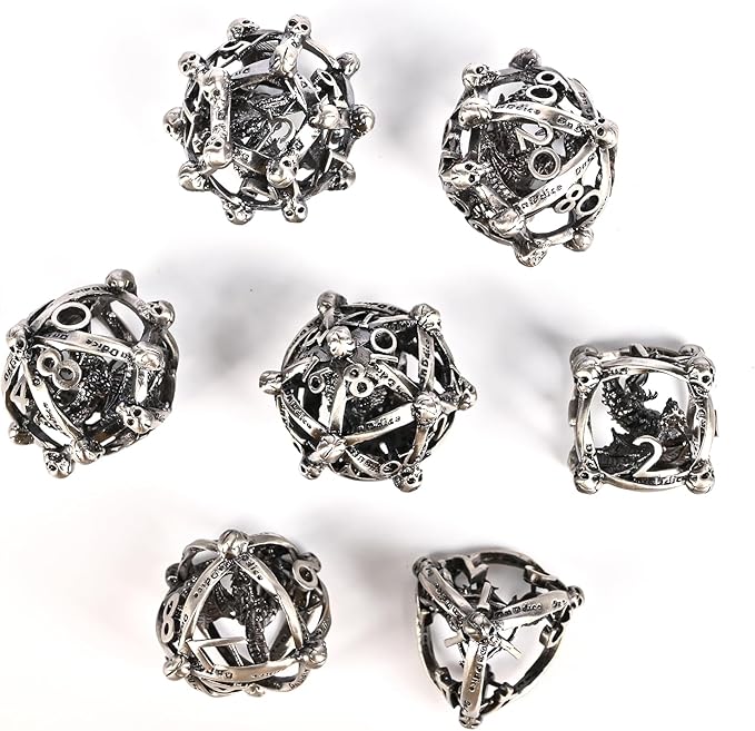 DND Metal Dice Set, UBEUCK 7PCS Gear Metal DND Dice Set for Dungeons & Dragons Board Games Boxes (Antique Nickel dice 2)