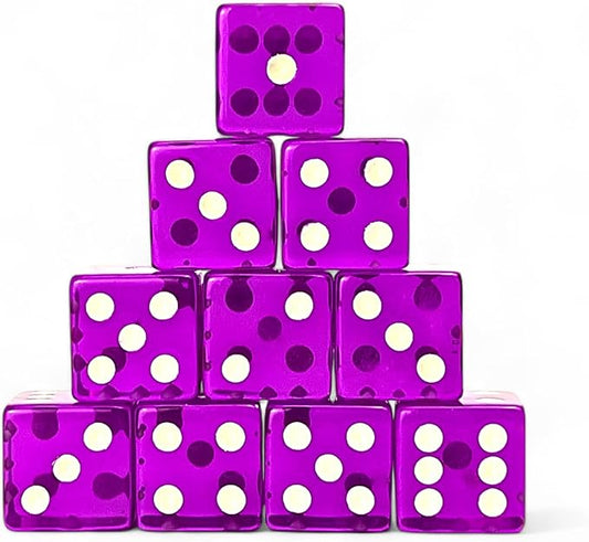 Luck Lab 10 Piece 19 mm Dice Pack - Acrylic and Translucent D6 Dice, Square w/Rounded Edge for Casino, Craps, RPG MTG DND Dice Table Games and Board Games (Purple)