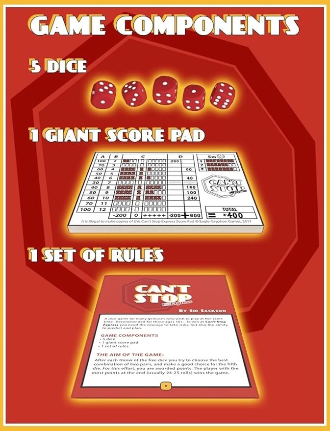Can't Stop Board Game and The Can't Stop Express Dice Game Plus Two Treasure Chest Buttons