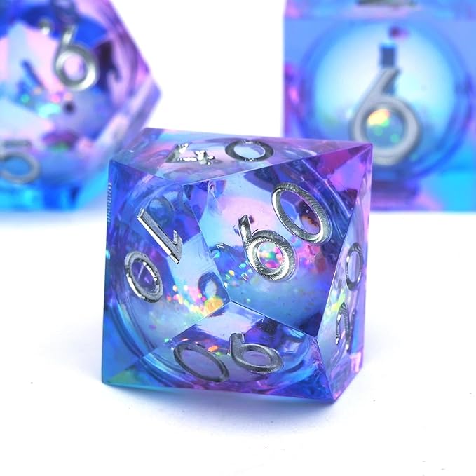Liquid Core Quicksand Resin DND Dice, Sharp Edge Dungeons and Dragons Polyhedron Game Dice Set for Role Playing Games RPG Explorer Magic, Holiday Birthday Gifts Party Favors