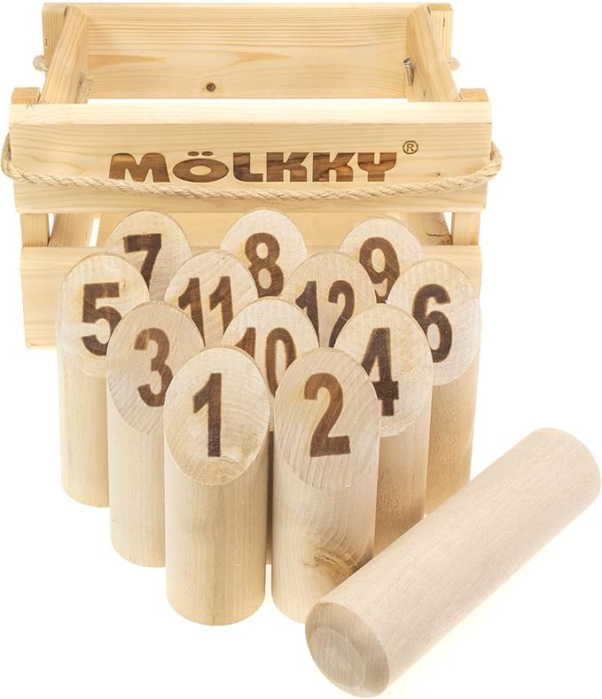 Molkky - Wooden Pin & Skittles Game - Outdoor Fun - For Beach - Park - Picnic - Playground - Classic Family Garden Game from Tactic
