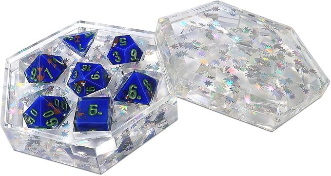 DND Dice Set Polyhedral, IDTQ Dungeons and Dragons Purple Dice Set RPG MTG Table Games 7-Die Resin Sharp with Acrylic Starlight Accent Box (Bat - Blue)