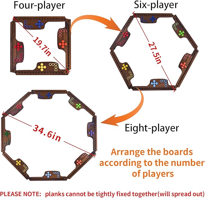 Marbles and Jokers Board Game Pegs and Jokers Real Solid Wood (Pine) Game Board Wooden for 2-8 Players 8 Game Boards 8 Colors 40 Marbles 4 Boxes Card(Vintage Flame)