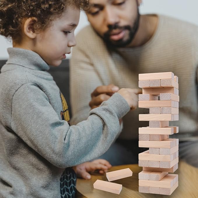 GOTHINK Tumble Tower Game for Kids and Adults, 54pcs Wooden Board Stacking Game for Family Games Night, Classical Wood Blocks Game, Standard Size with Storage Bag