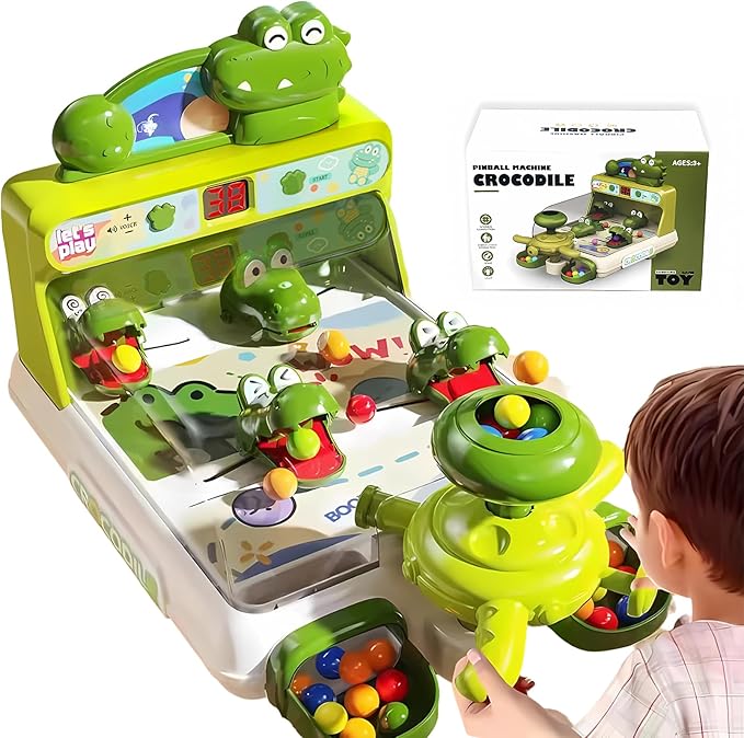 Dinosaur Crocodile Pinball Machine Board Kids Games Interactive Electronic Toys for Toddler Board Games Ages 3-5 Year Old Boy Birthday Gift,Baby Toy for Early Learning (Green) ﻿